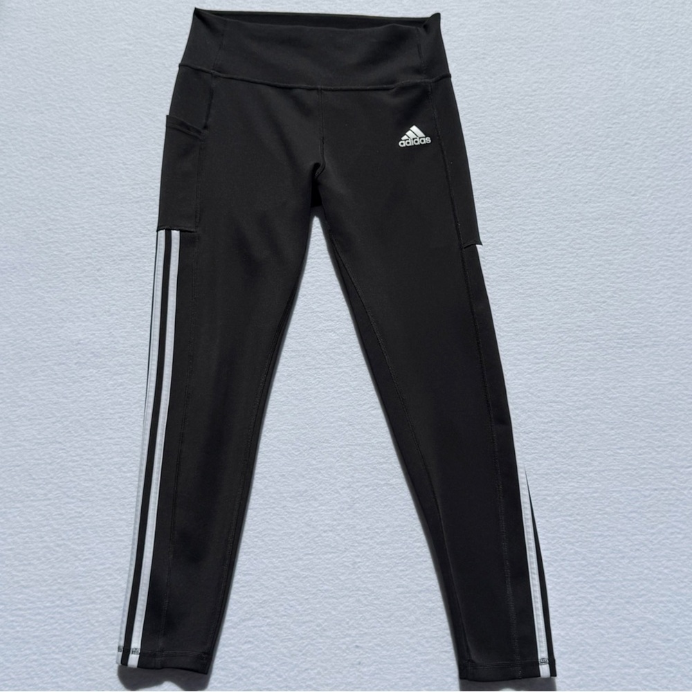 Adidas Aeroready Black 3-Stripes High-Rise Pocket Leggings Size Medium - Picture 3 of 11
